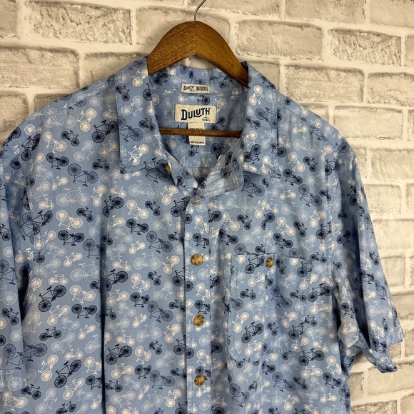 Duluth Trading Untucked Light Blue Bicycle AOP Casual Button Up Shirt 2XLT SLIM - Picture 1 of 7